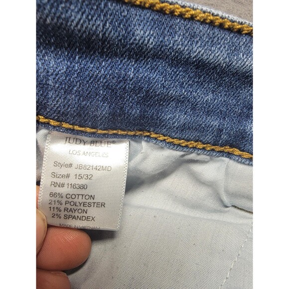 Judy Blue Jeans Womens 15 Blue Straight Fit Distressed Raw Hem Stretch Denim - Picture 10 of 13